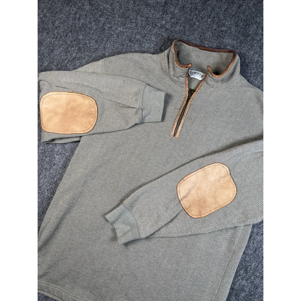 VTG‎ Orvis Quarter Zip Pullover Men Medium Knit Elbow Patch Hunting Sweater EUC